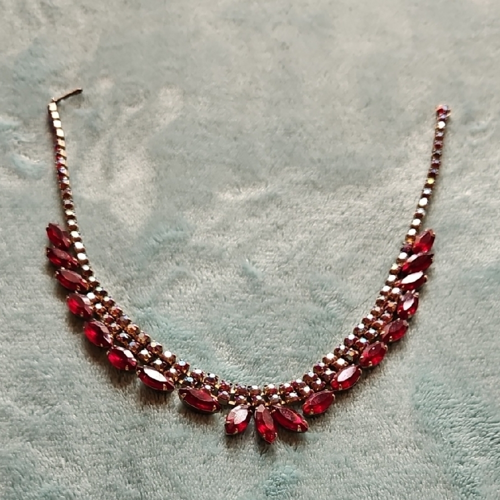 Red Cascading Fringe Necklace with Silver Beads
